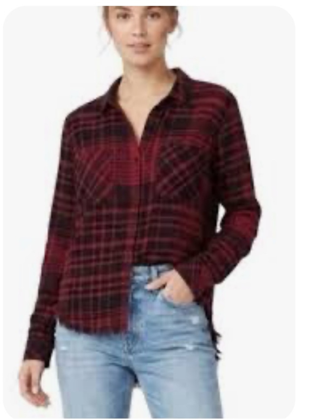 Cloth & Stone Anthropologie Women's Red and Black Plaid Long Sleeve Shirt Size M